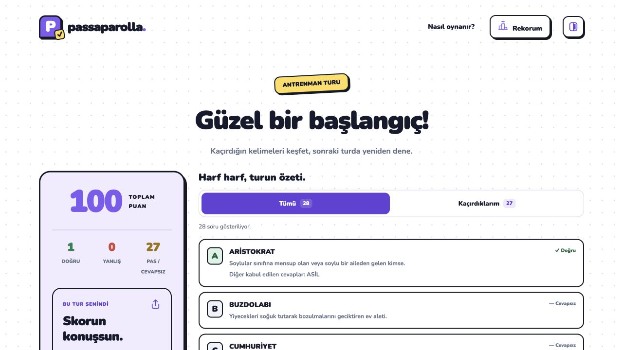 Harf harf turun özeti